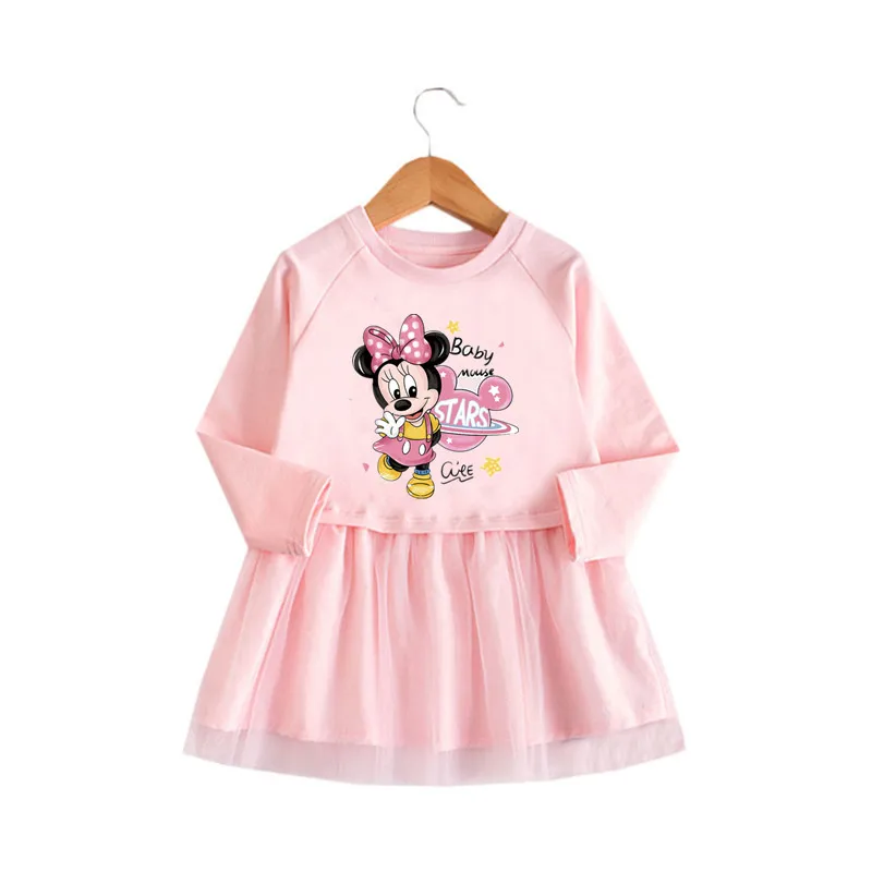 

Spring Korean Baby Clothes Cartoon Minnie Mouse Printed Long Sleeve Princess Dress Party Birthday Little Girls Costume Vestidos