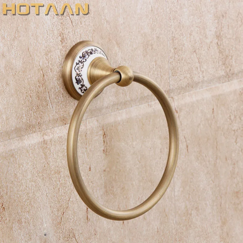 Bathroom towel holder solid brass Wall-Mounted Round antique brass Towel Ring ceramic Towel Rack YT-11591 bathroom towel ring bathroom towel holder
