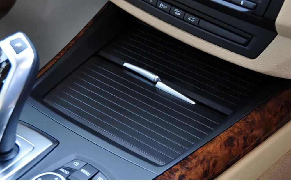 Auto Center Konsole Tasse Halter Abdeckung Rutsche Rollos Lagerung Box Zipper Schiebe Abdeckung Für BMW X5 E70 X6 E71 E72 2007-2014 – Detail 1