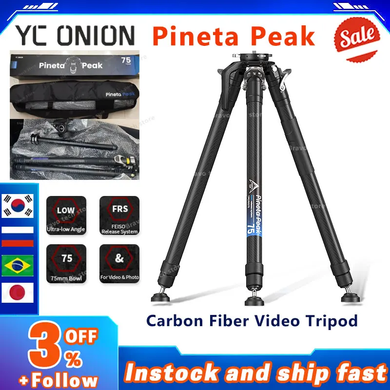 YC Onion Pineta Pro Monopode en Fibre de Carbone avec Base à pédale, Support léger de Voyage