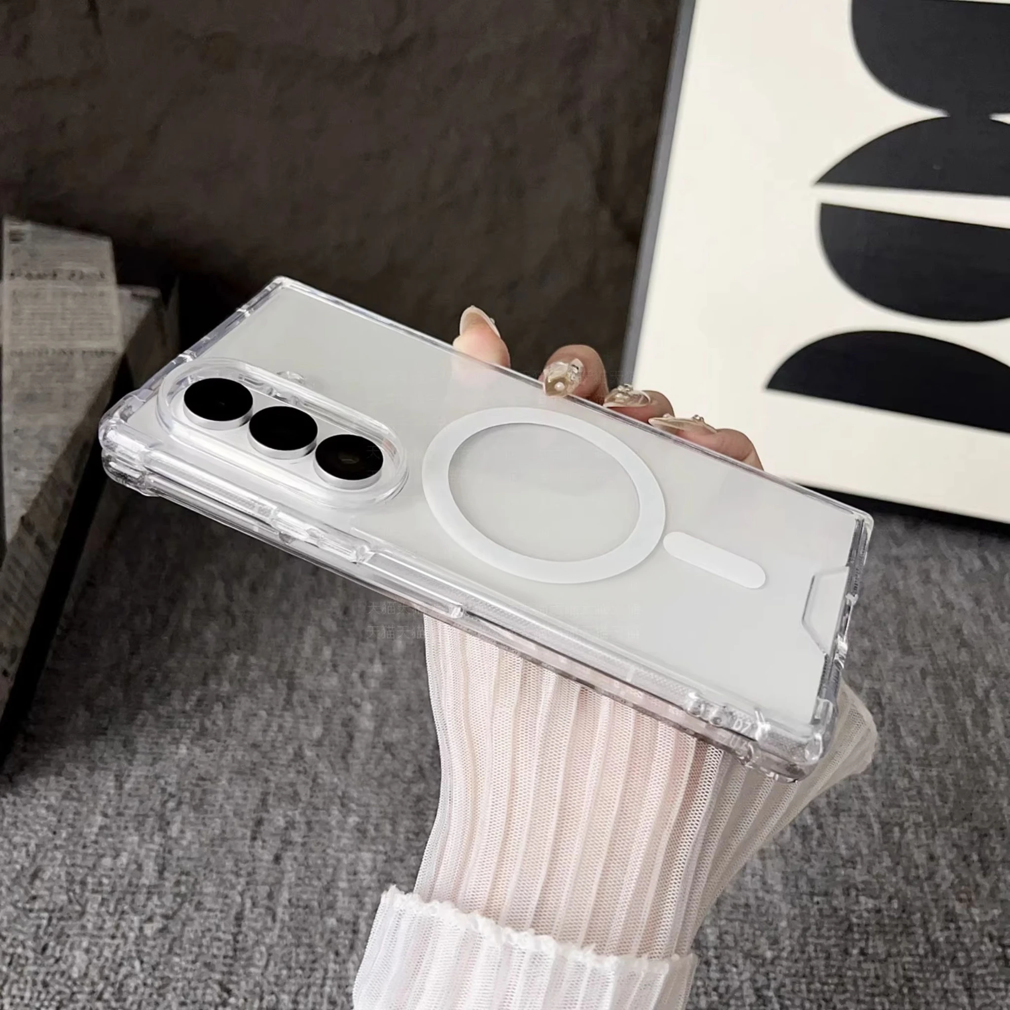 Transparent Magnetic Phone Case with Airbag Protection and Wireless Charging Compatibility