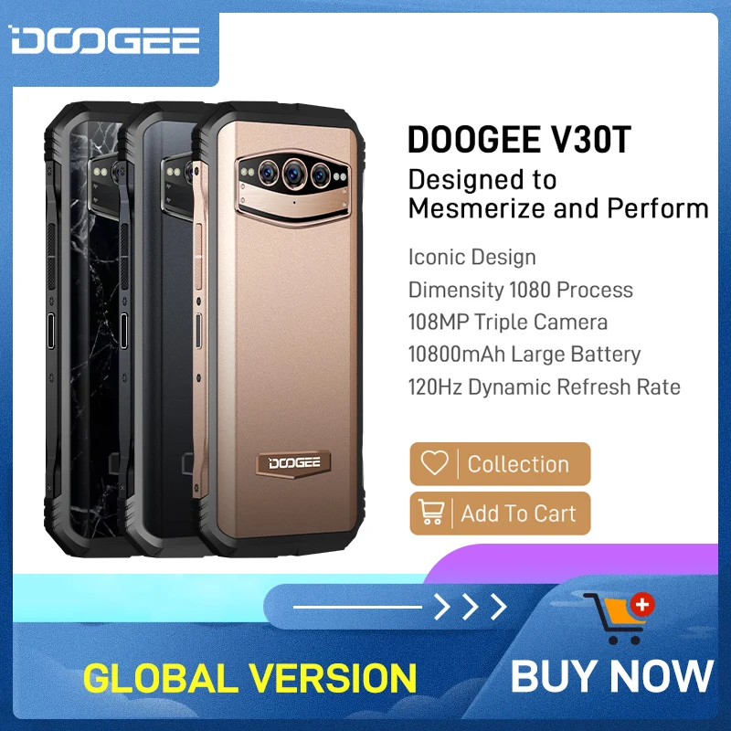 

DOOGEE V30T 5G Rugged Phone 6.58" FHD 120hz Dimensity 1080 6nm 12+256GB 108MP Camera 66W Charging 10800mAh Phone Android 12.0