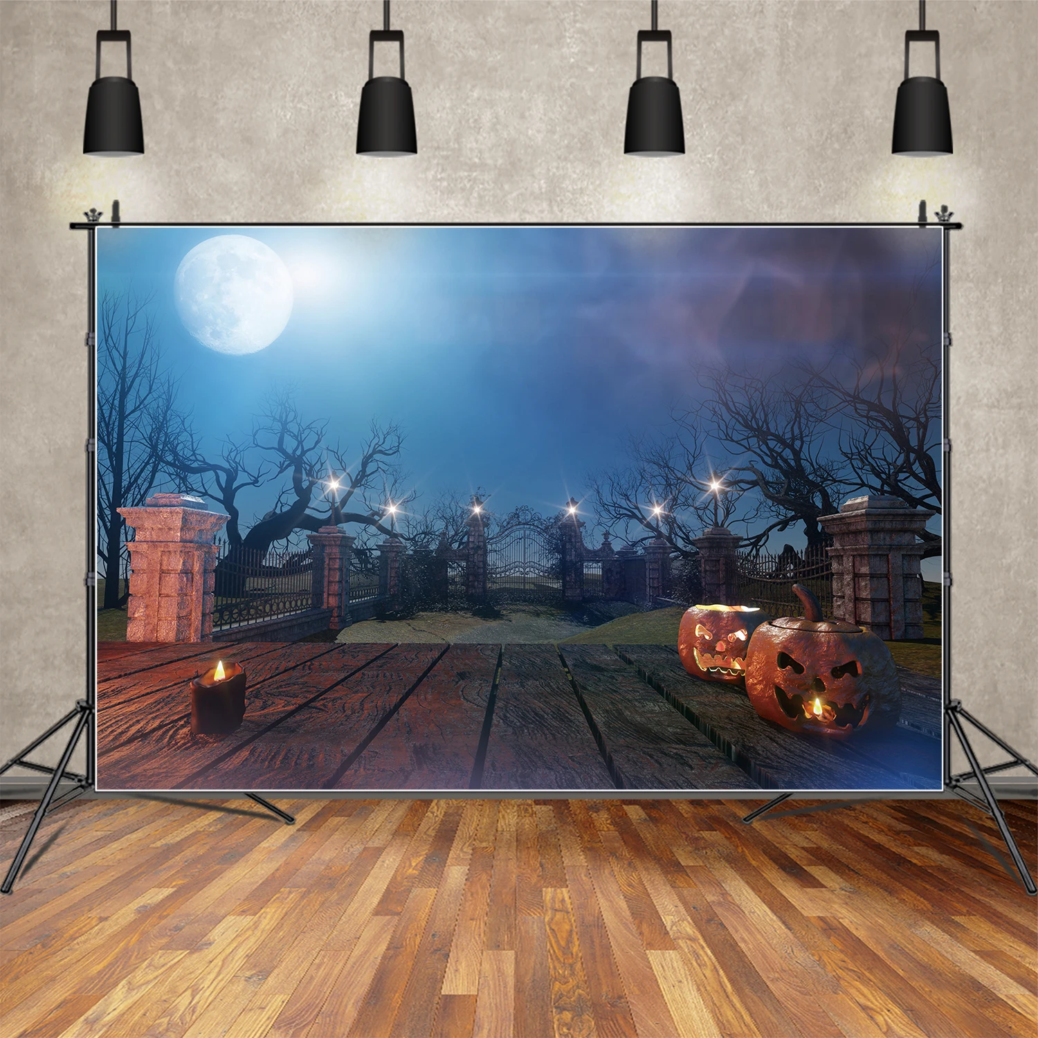 

Фон MOON.QG для Хэллоуина, светильник, забор, двор, деревянный сценический фон, пользовательский реквизит для детской вечеринки, тыква, деревянная доска, фотобудка