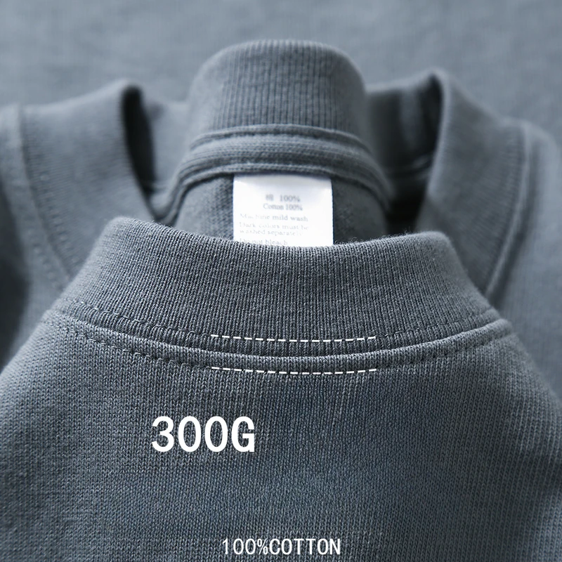 Beige Heavyweight Cotton Short Sleeved T-shirt Round Neck Loose and Base...