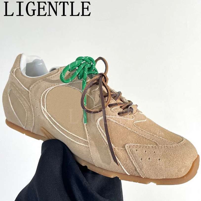 

Unisex Faux Suede Lace Up Flat Sneakers Women Round Toe Solid Color Casual Shoes Spring Autumn Daily Walking Running Shoes 2024