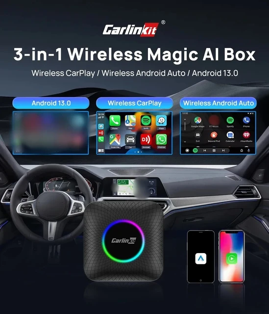 CarlinKit CarPlay AI Box Android 13.0 QCM6225 8-Core Android Auto Wireless  CarPlay Adapter 2.4+