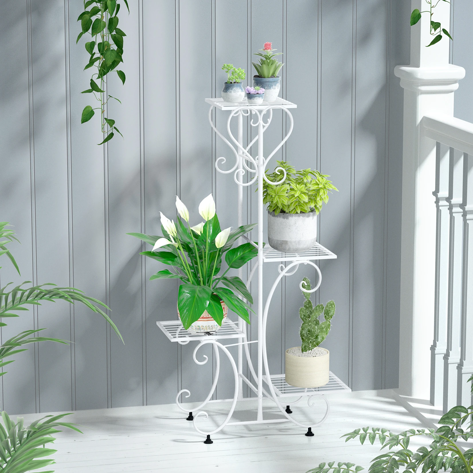 4 Tiers Metal Plant Stand Outdoor Indoor Flower Pots Holder Plant Display Rack
