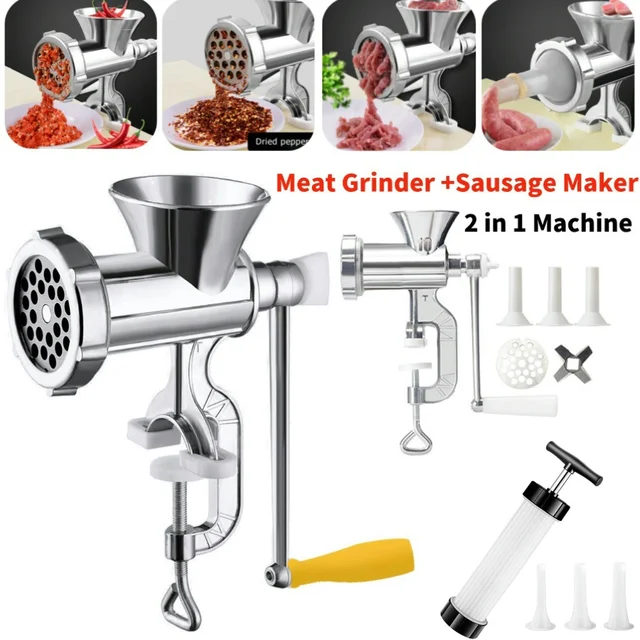2 in 1 Manual Meat Grinder + Sausage Maker Vegetables Fruit Chopper Potatoes Slicer Unique Food Processor Kitchen Accessories