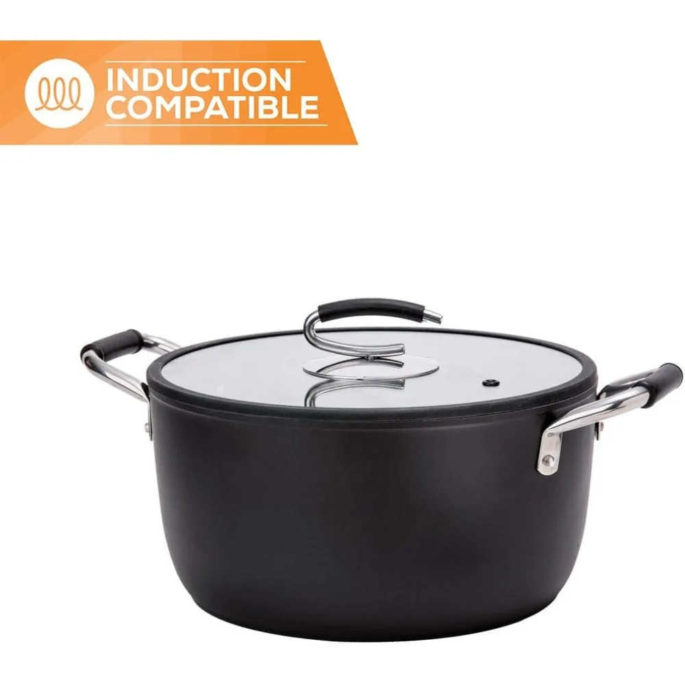 8 Quart Nonstick Dutch Oven with Lid Made in Italy Proprietary nontoxic ceramic coating has no PTFE, Cadmium, Lead or PFOA