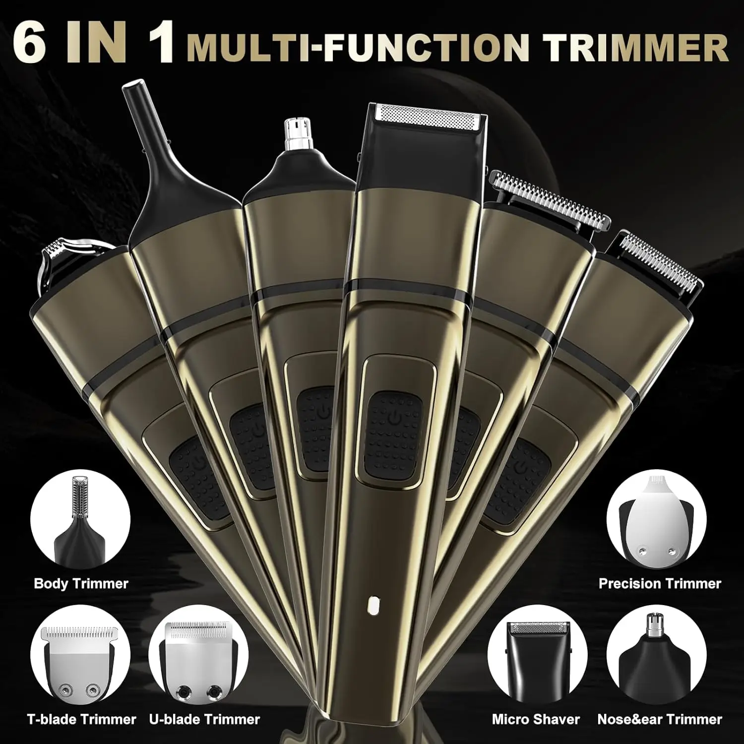 Sejoy 6 IN 1 Hair Trimmer for Men Electric Groin Hair Trimmer Cordless Beard Trimming Kit with Standing Charging Dock 6