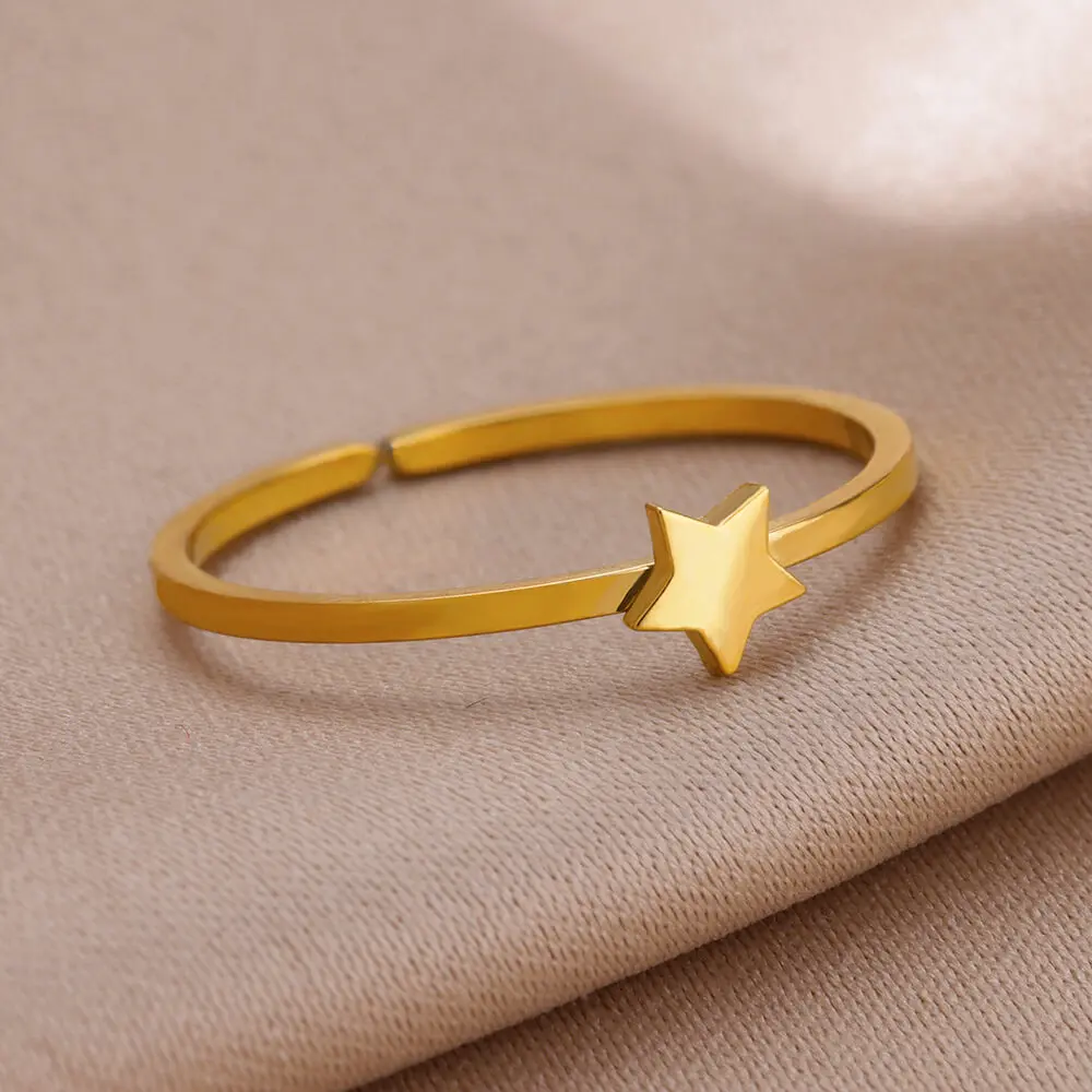 Edelstahl Kleine Herz Ringe Für Frauen Vintage Gold Farbe Kreuz Öffnung Geometrische Ring Mode Hochzeit Schmuck Geschenk 2024 – Detail 7
