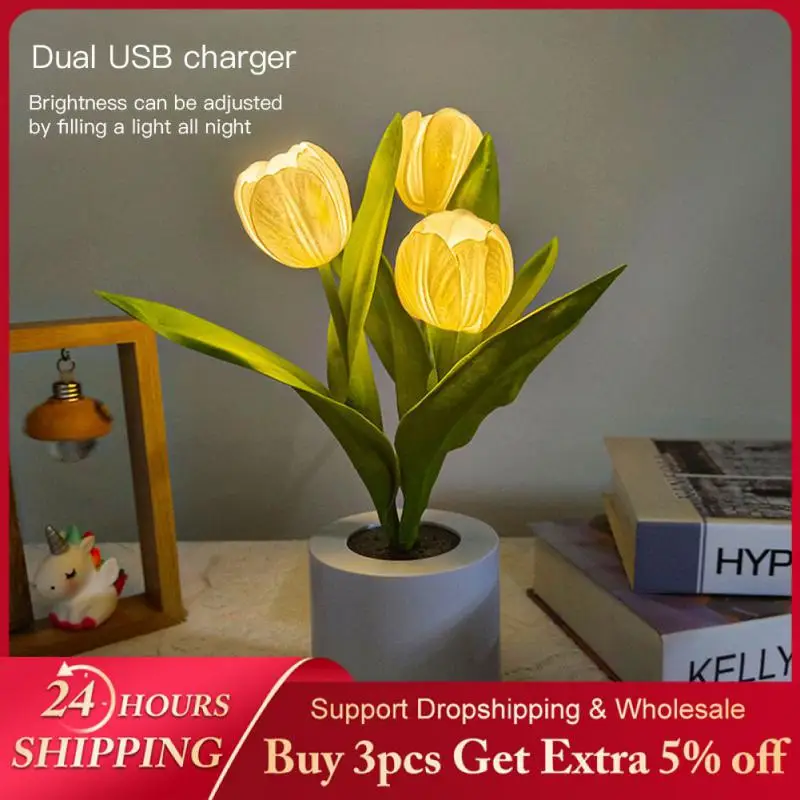 

Светодиодный Ночной светильник в виде тюльпана, USB-украшение, имитация цветов, романтическая атмосфера, настольная лампа, подарок на день рождения и Рождество