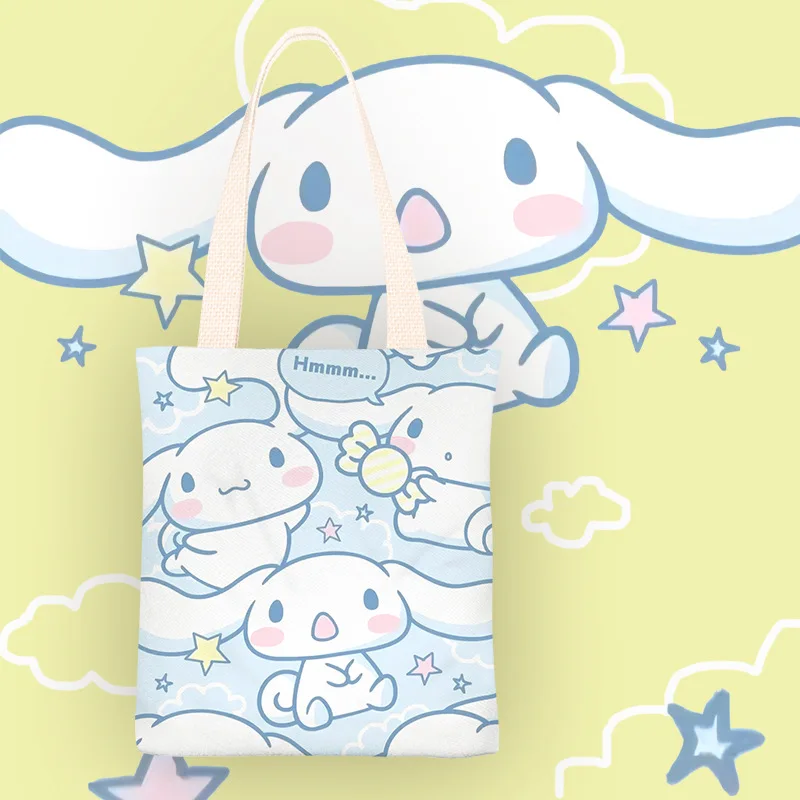

Hello Kitty Women Bag Cartoon Cinnamoroll Kuromiins Small Fresh Canvas Bag One Shoulder Handheld Simple Fashion Bag With zipper