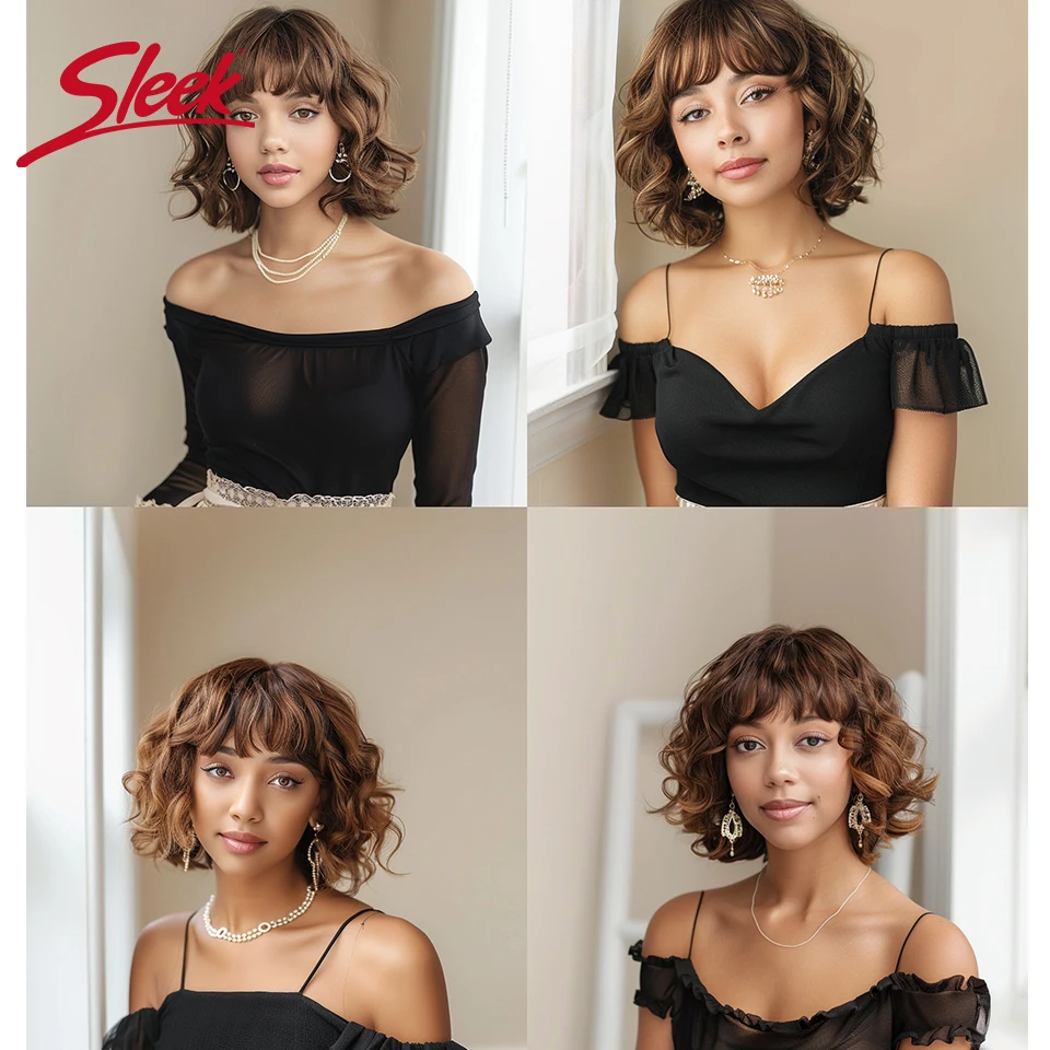 매끄러운 하이라이트 브라질 바디 웨이브 밥 가발, 뱅 글루리스 짧은 밥 가발, 자연 레미 금발 27 인모 가발, P4/30/27