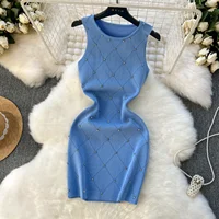 Beading  Summer Women's Knitting Sheath Tank Dress Female Bodycon Knitted Camisole Sleeveless Mini Dresses For Woman Outfits - Image 5