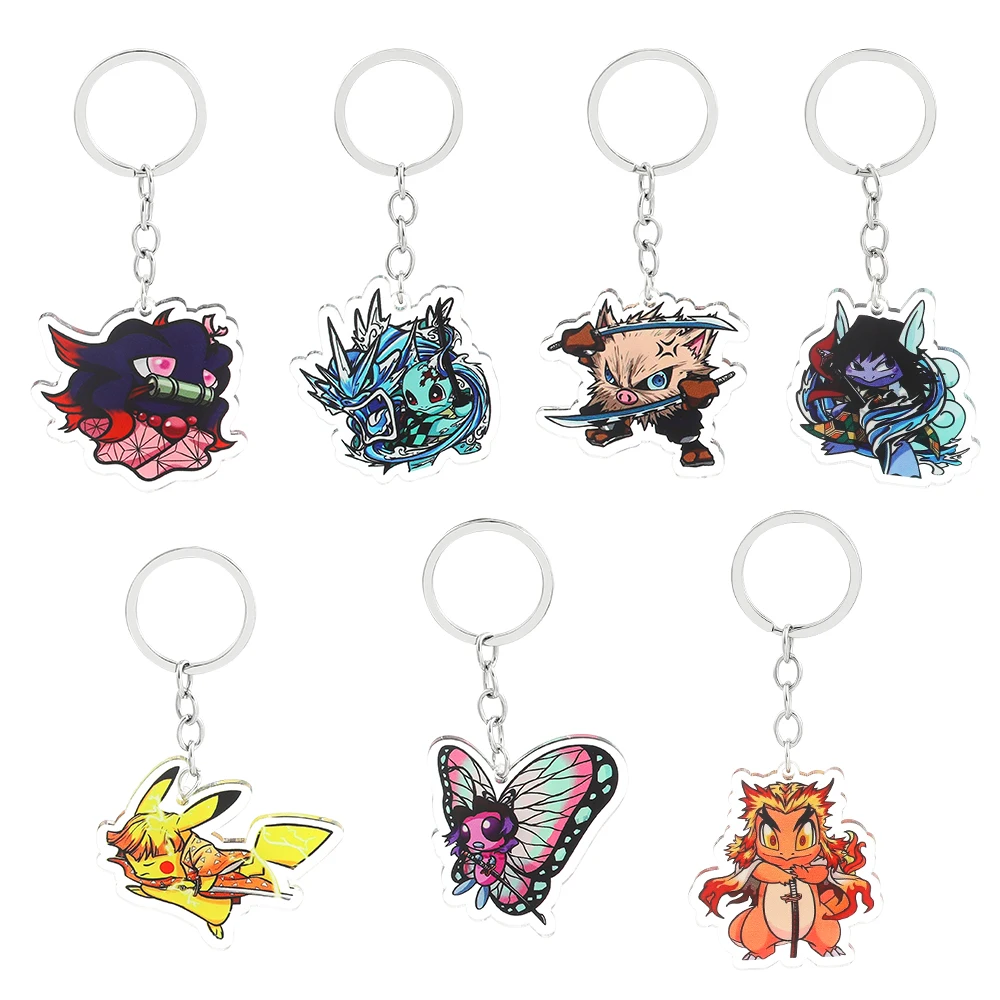 

Funny Pokemon Cosplay Demon Slayer Keychains Cartoon Pikachu Squirtle Acrylic Pendant Key Holder Cute Bag Phone Hanging Gift