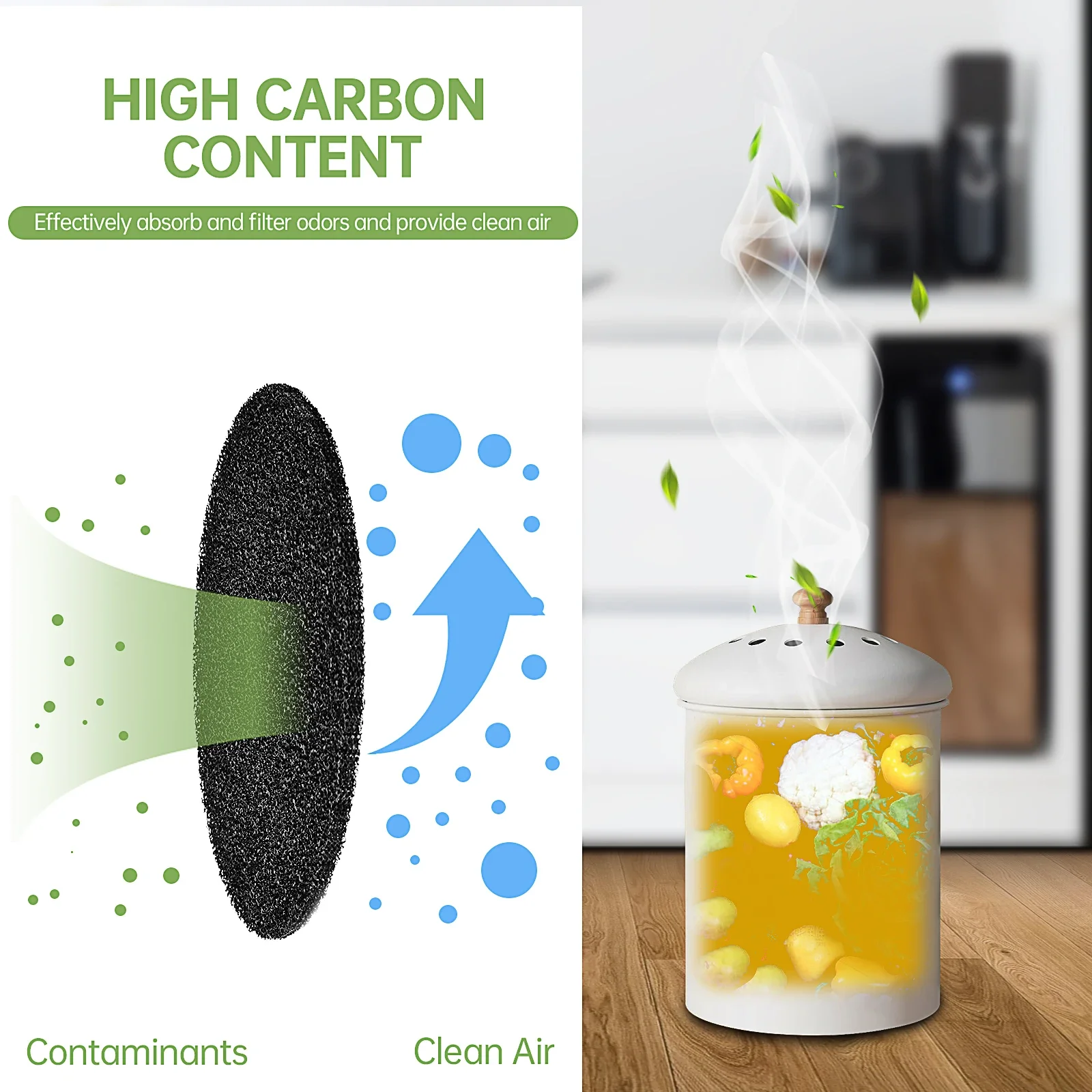 12Pcs Activated Charcoal Odor Absorber Compost Bin Activated Carbon Filter Black Round Cotton Replacement Compost Filters for Kitchen Garden Tool