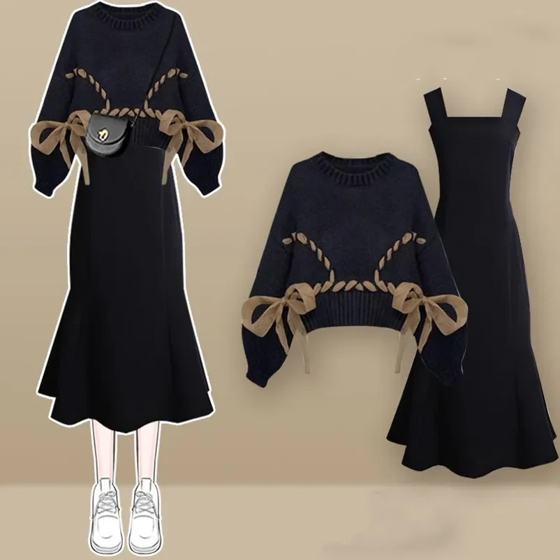 

Осень/Зима 2024, Корейская версия, новый модный и возрастной стиль, свитер и юбка рыбий хвост, комплект из двух предметов