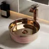 ZAPPO Bathroom Vessel Sink Faucet and Drain Combo14 Inch Bowl Sink Rose Gold Vessel Sink Round Ceramic Sink for Bathroom Counter 2