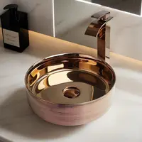 ZAPPO Bathroom Vessel Sink Faucet and Drain Combo14 Inch Bowl Sink Rose Gold Vessel Sink Round Ceramic Sink for Bathroom Counter 2