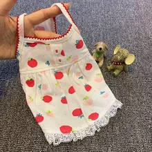 

2022 Spring New Pet Dog Dress Vest For Small Medium Dog Cute Strawberry Print Thin Cotton Dress Chihuahua Poodle Puppy Clothing