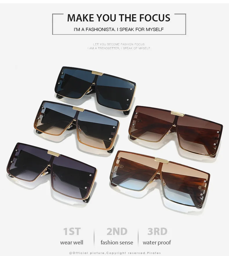 Quadratische Sonnenbrille für Damen und Herren Luxusmarken-Design Einteiliger Großer Rahmen Punk-Brille UV400 für Outdoor, Autofahren und Angeln – Detail 3