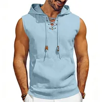 Nouveau débardeur à capuche sans manches pour homme, style décontracté, avec cordon de serrage et poches, idéal pour l'été, le hip-hop et l'entraînement sportif. 3