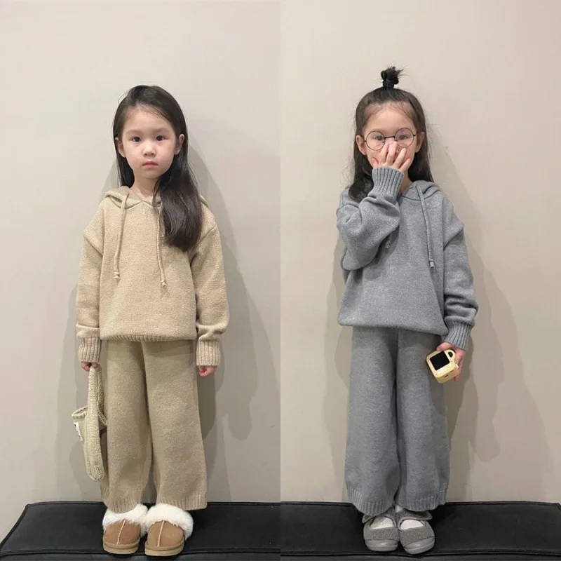 

Autumn Kids Clothing Set Hoodie Sweater and Wide Leg Pants 2 Pcs Boys Knit Suit Girls Sweater Clothing Set toddler girl clothes