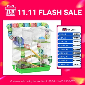 PawHut 5 Tiers Hamster Cage Animal Travel Carrier Habitat, Green