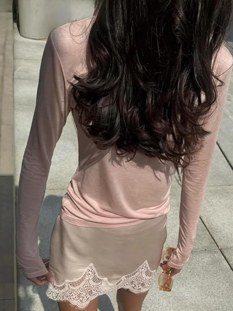 Minigonna da donna elegante in raso di pizzo impiombato a vita alta gonne corte a trapezio femminile 2025 estate autunno signora streetwear 6