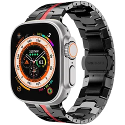 Stainless Steel Metal Strap for Apple Watch - Elegant Wristband Replacement (Black - red)