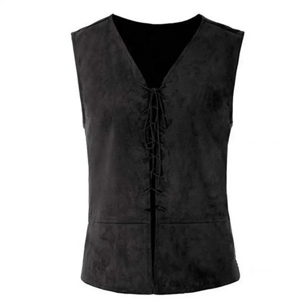 

V-neck Vest Medieval-inspired Pirate Vests for Men Lace-up Solid Color Tank Tops for Cosplay Halloween Parties Role Play