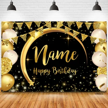 커스텀 이름 사진 생일 파티 장식, 블랙 골드 사인 포스터, 기념일 배경 배너, 파티 용품