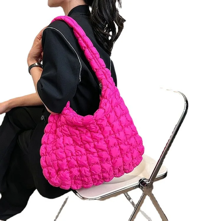 

Plush Quilted Pleated Crossbody Bag for Women Padded Shoulder Bag Ruched Cloud Bubbles Hobo Nylon Handbags Large Puffer Tote Bag