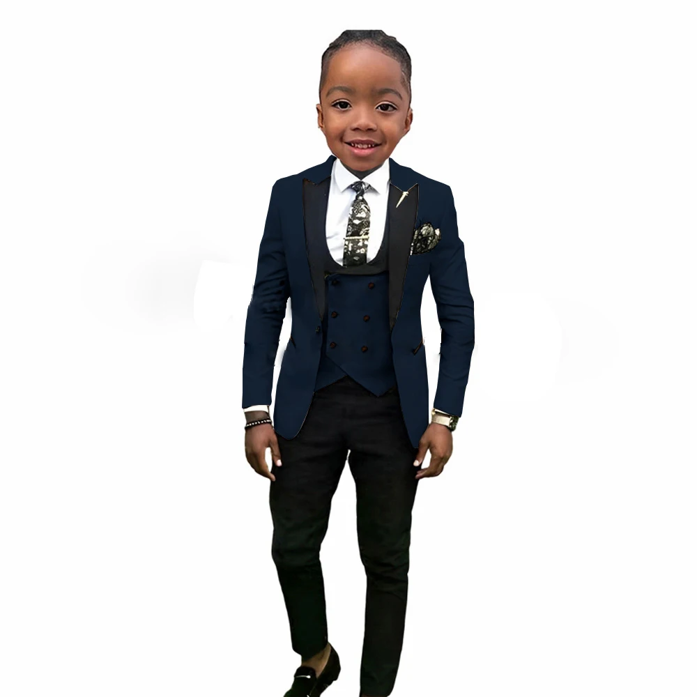 Boys Suit Peak Lapel 3 Pieces Jacket Vest Pants Splicing Formal Tuxedo Child Blazer Party Dress Wedding Set conjuntos de blazer