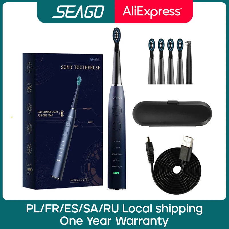 Spazzolino Sonico Elettrico Seago Sg-575 Carica Usb Ricaricabile Per Adulti Impermeabile Spazzolini Da Denti Elettronici Testine Di Ricambio Regalo