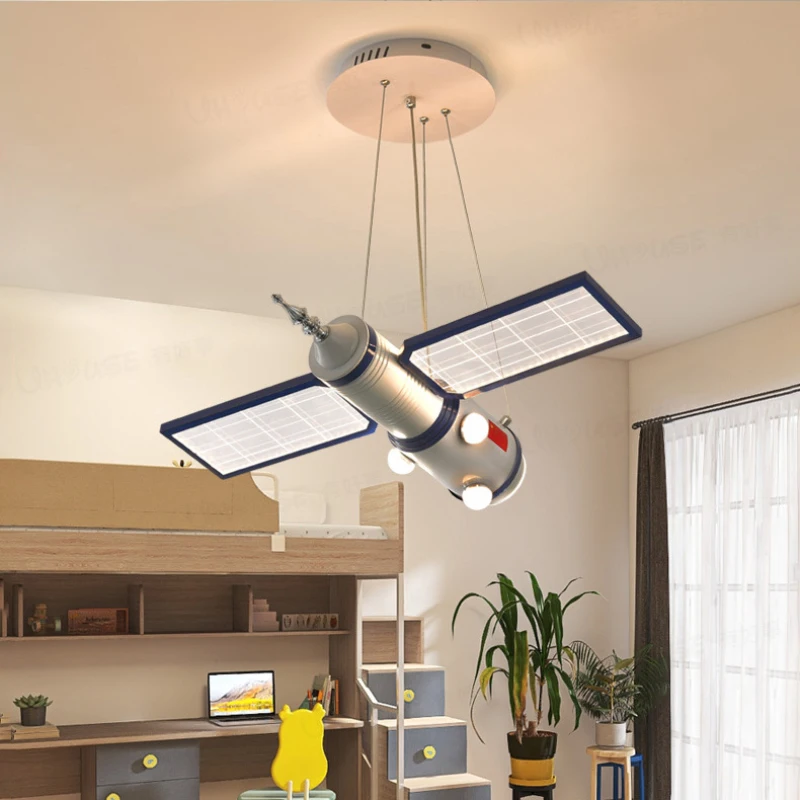 Space Satellite Astronaut Chandeliers LED Little Boy Bedroom Lamp Nordic Creative Space Station Model Children's Room Chandelier