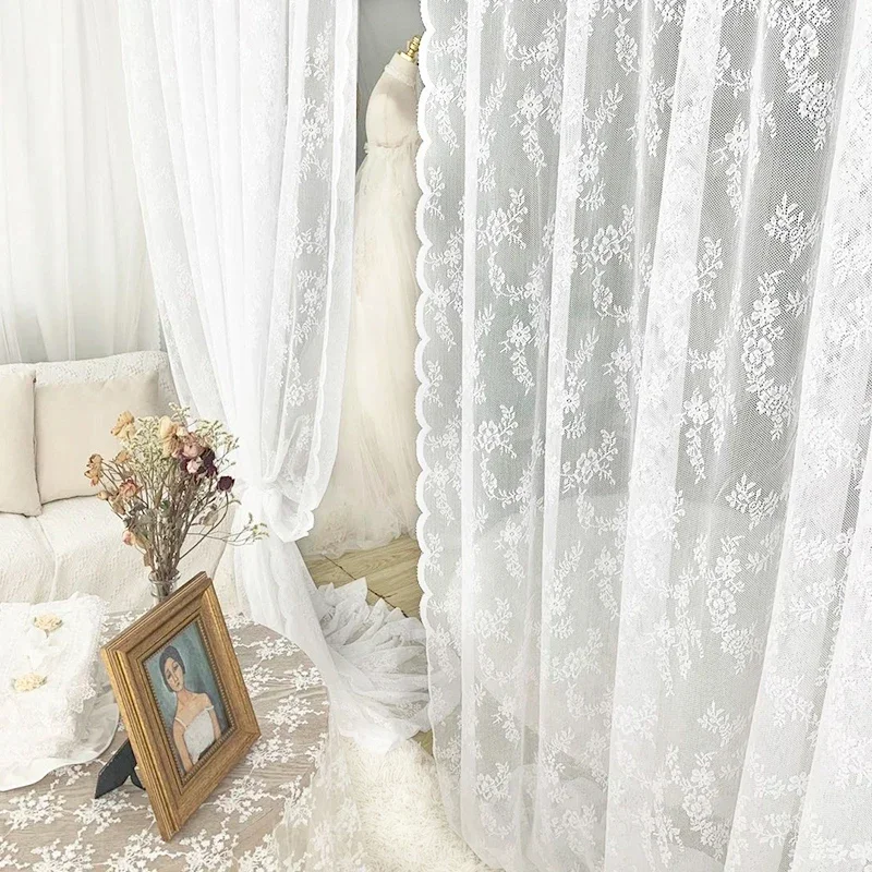 Sheer Curtains For Living Room Bedroom Window INS Pastoral French Lace Tulle Curtain Drapes Home Decor sheer curtains,window curtains,decor curtains,lace curtains,light filtering curtains