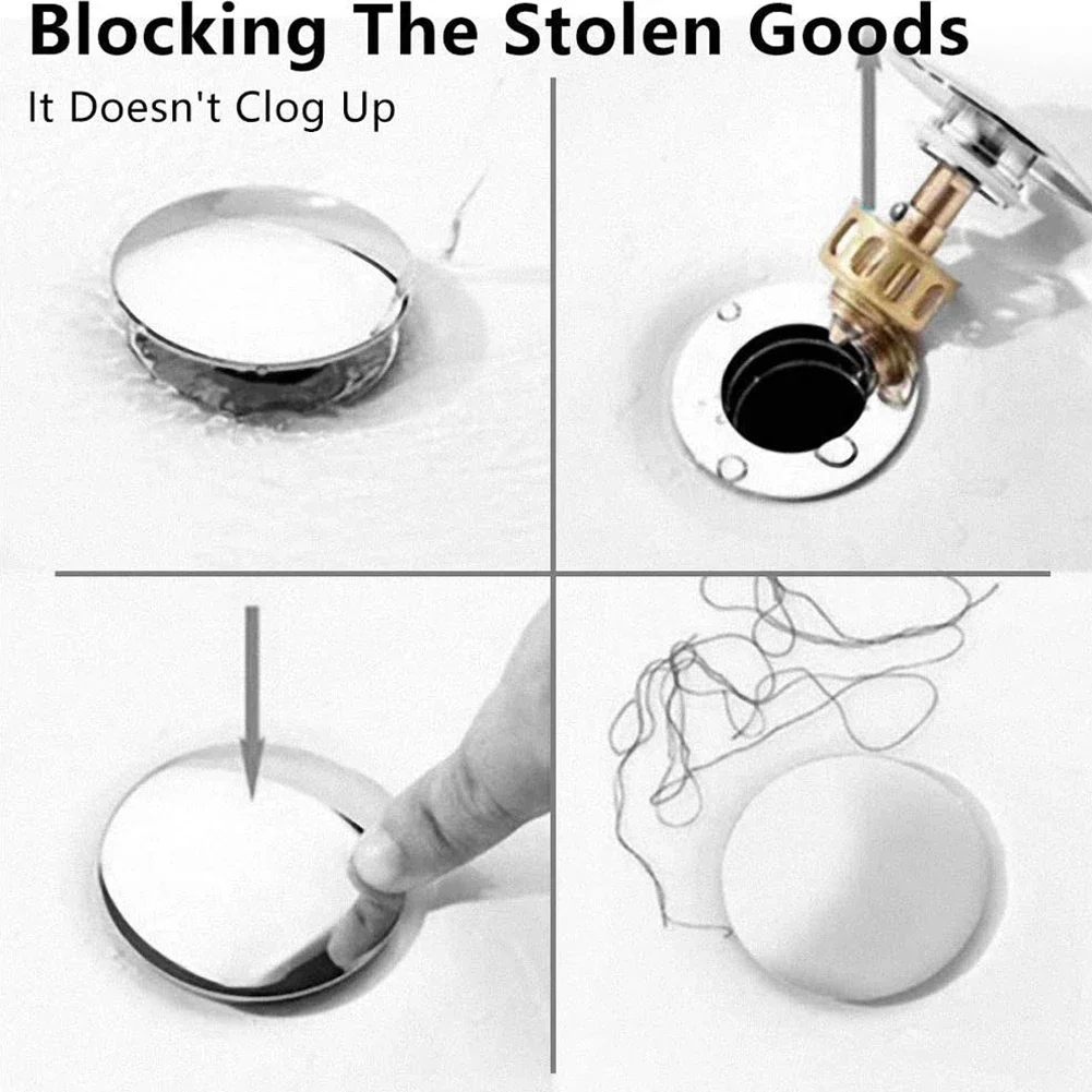1Pcs Chrome Basin Pop-Up Sink Plug Cap Click Clack Push Button Bathroom Basin Sink Up Drain Stopper 66mm