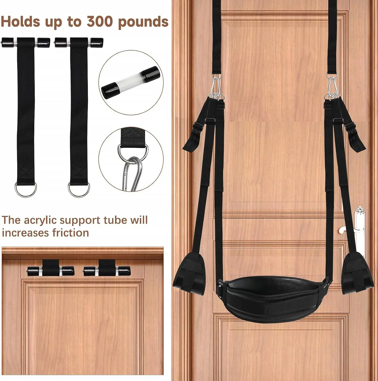 BDSM Sex Swing with Seat Bondage Slave Leather Sex Hammock with Adjustable Straps Hanging Door Handcuffs Leg Spreader Adult Toys