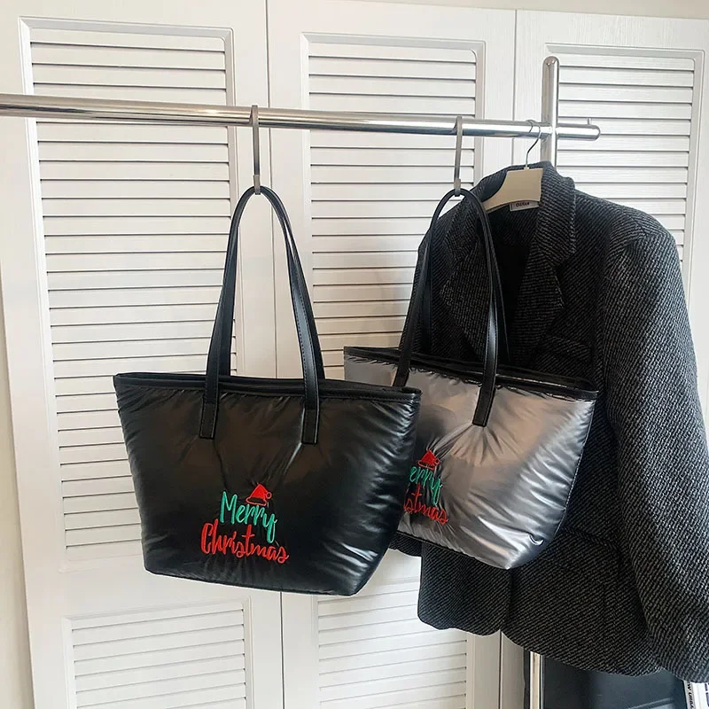 Big Christmas Gift Tote Padded Handbags Designer Quilted Women Shoulder Bags Luxury Nylon Down Cotton Crossbody Bag Winter Purse