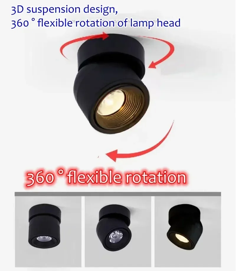 360 ° 회전식 삼색 변경 가능 LED 천장 조명 표면 장착 스포트라이트 7W10W15W18W 통 AC85V-260V 눈부심 방지 실내