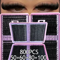 800 bouquets de faux cils, longueurs mixtes 9-16mm, courbure D, bouquets de cils volumineux et denses, extensions de cils réutilisables, aspect naturel 1