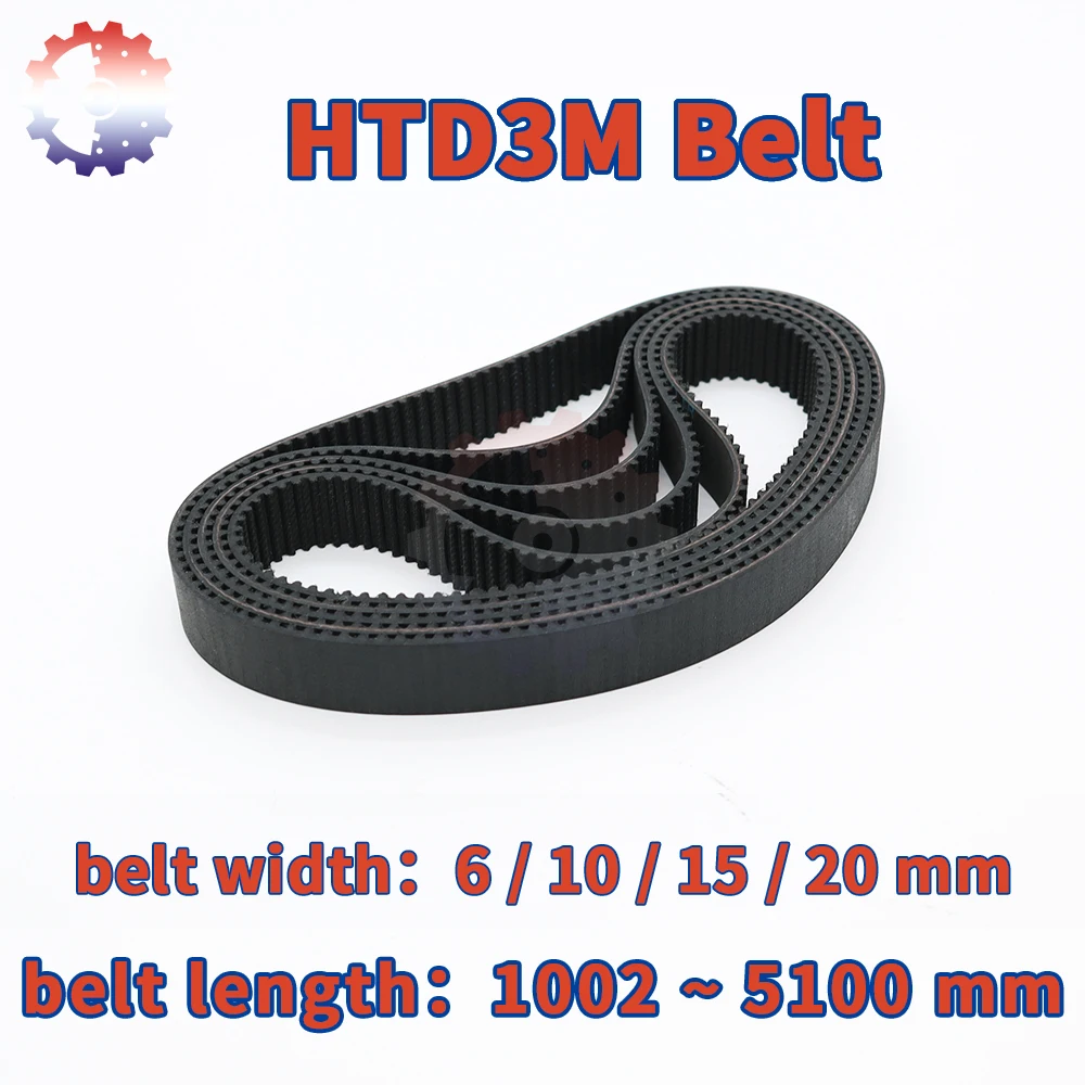 3M Timing Belt HTD3M Belt Length 1002~5100mm Rubber Closed Loop Belt Width 6 10 15 20mm For Pulley Belt Synchronous Belt HTD 3M