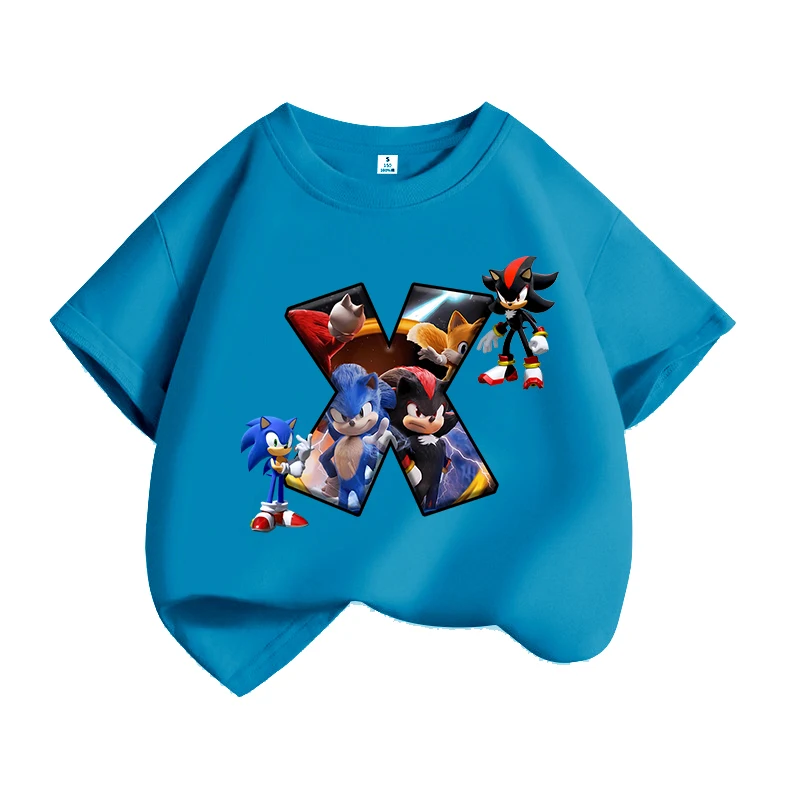 Nuevas camisetas de Sonics para niños, camisetas de algodón con letras impresas de Anime de la A a la Z, ropa de moda para niños y niñas, camisetas de verano, regalo de cumpleaños
