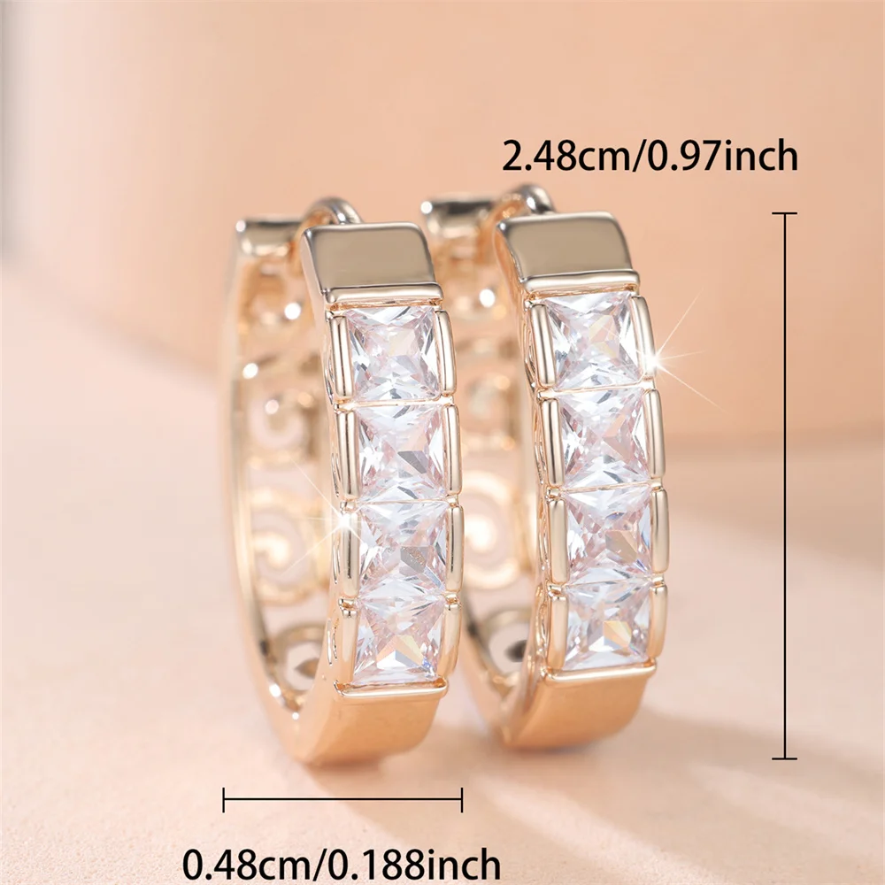 White Zircon Square Stone Luxury Crystal Hoop Earrings For Women Vintage Gold Color Ear Buckle Wedding Jewelry Versatile Gifts