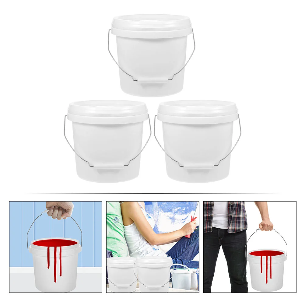 3 Pcs Trashcan with Lid Paint Bucket Chemical Painting Round Pp Hand-held White Storage Container