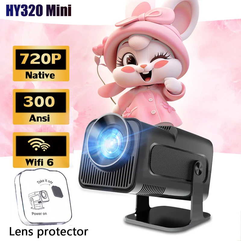 Portable Projector DITONG HY320Mini Newly Native 720P Android 11 4K Projector 300ANSI Wifi6 BT5.0 Cinema Outdoor Portable 180&deg; Rotable Projector