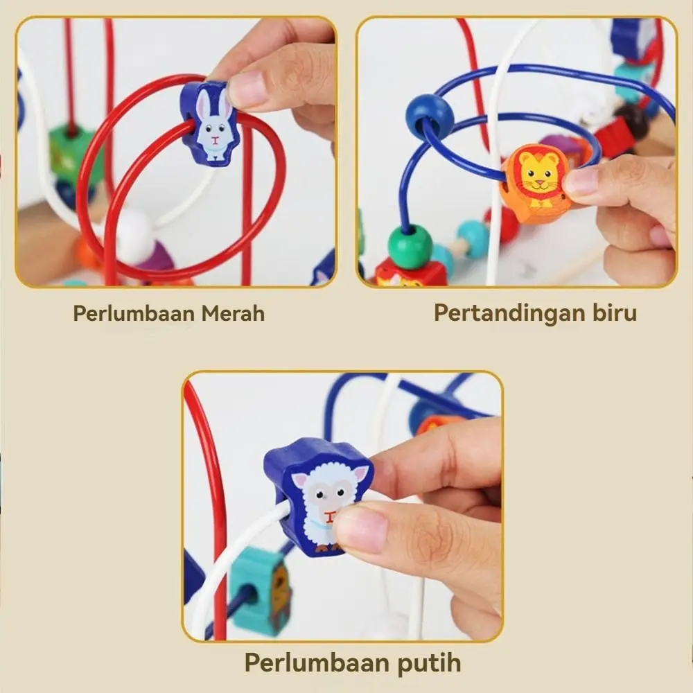 Colorful Animals Wooden Toys Math Puzzle Wooden Beads Bead Maze Counting Learning Shapes Circle Early Education Toys