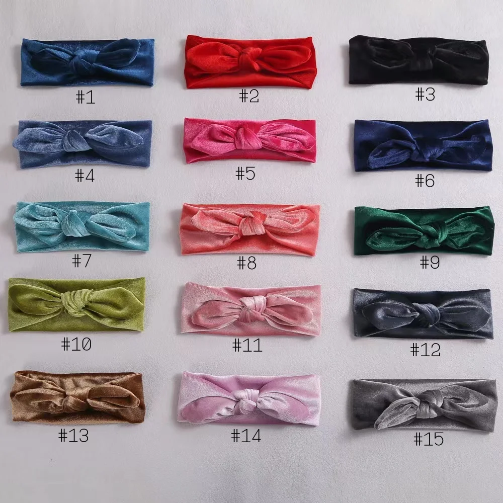 

24Pcs/Lot Velvet Bunny Ear Bow Headband Knotted Bow Baby Headwarp Infant Hair Accessory Photo Prop